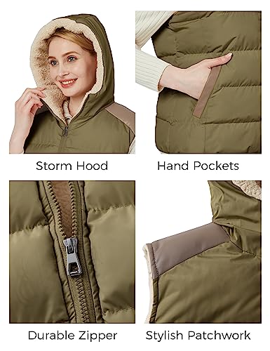 ZSHOW Women's Sport Casual Vest Warm Thick Hooded Puffer Vest(Army Green,Small)