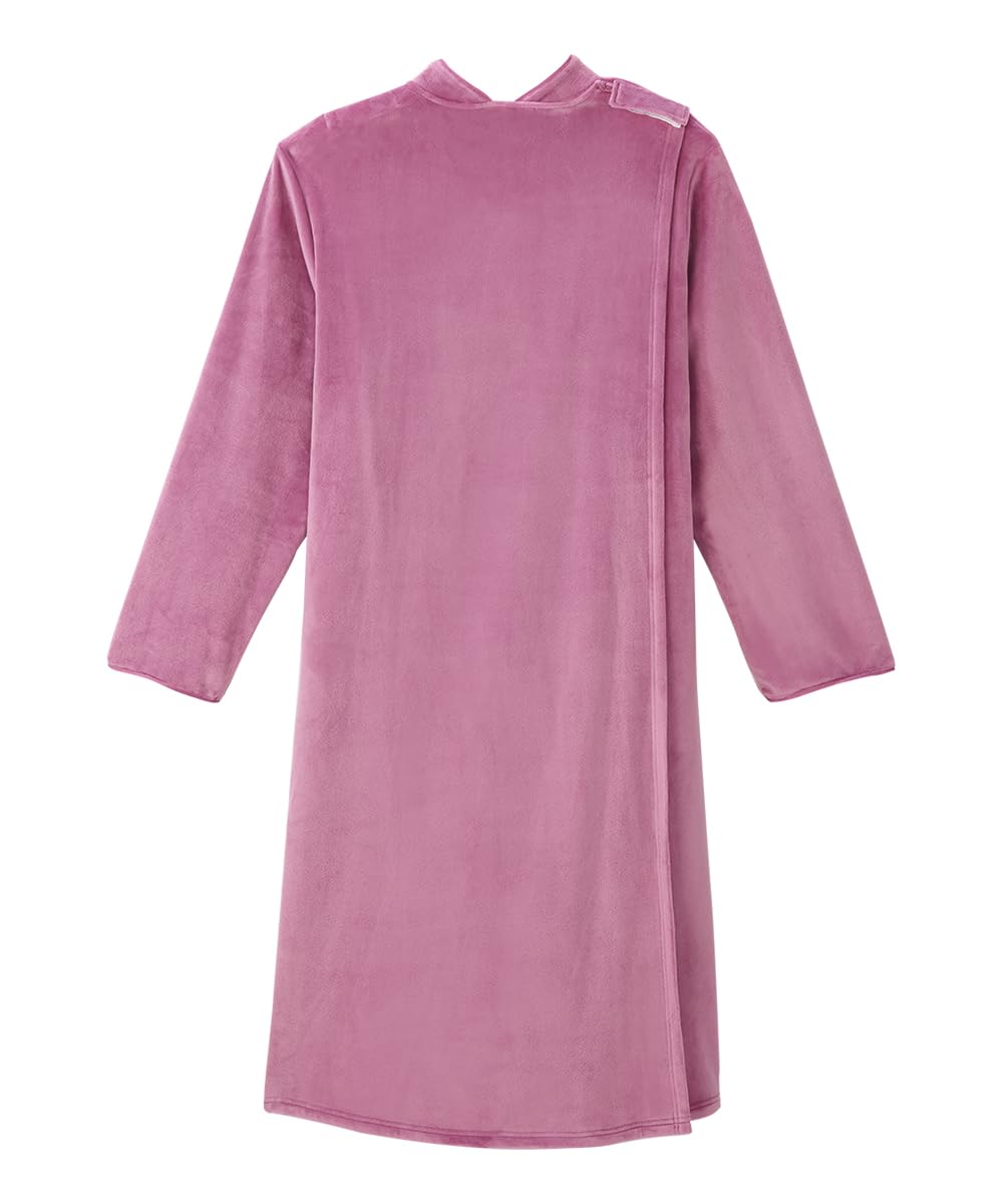 Women’s Open Back Adaptive Plush Nightgown With Zip Front - Mellow Mauve MED