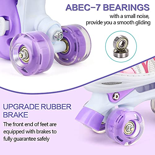 Roller Skates for Kids, Shine Skates 4 Size Adjustable Roller Skates with Light up Wheels for Girls, Teens, Outdoor Rollerskates for Beginners & Advanced | Purple, L - 3Y-6Y (Large, Purple)