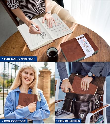 PERCUN A4 Lined Journal Notebook,365 Page Large Leather Journals for Writing Women Men,Hardcover Notebook with 100Gsm Thick Pages for Travel,Work,School,College Ruled, Daily Diary (8.5" x 11.4")
