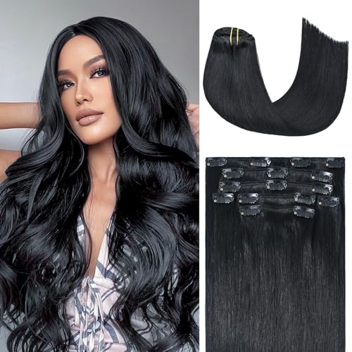Honsoo Clip in Hair Extensions Human Hair Chocolate Brown 12in 100g 7pcs Natural Silky Straight Clip In Remy Human Hair Extensions Double Weft For Thick Hair