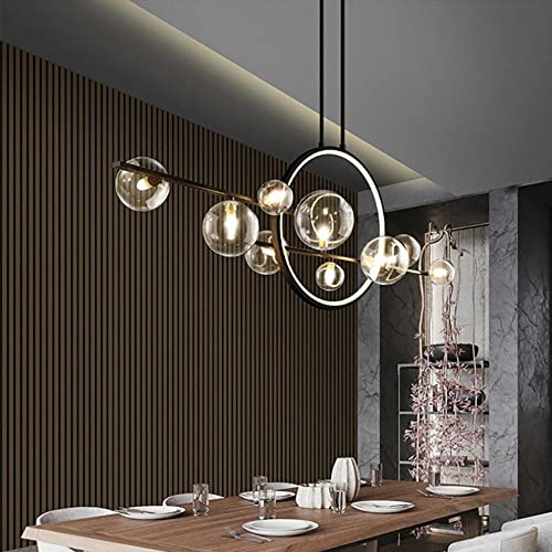 BULUXE Modern Island Lights for Kitchen,10-Light Pendant Lights Kitchen Island Lighting with Glass Globe Shade Sputnik Light Fixture Linear Chandeliers for Dining Room Living Room