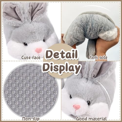 Caramella Bubble Classic Bunny Slippers for Women Funny Animal Novelty Slippers for Adults Cute Plush Rabbit Bedroom Slippers Grey