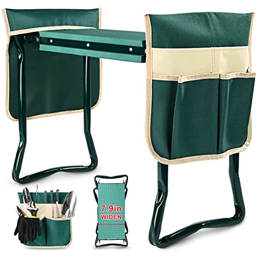 KVR Upgraded Garden Kneeler and Seat with Thicken & Widen Soft Kneeling Pad,Heavy Duty Foldable Gardener Stool with 2 Tool Pouches,Gardening Gifts for Women Mom Men Seniors¡Â…