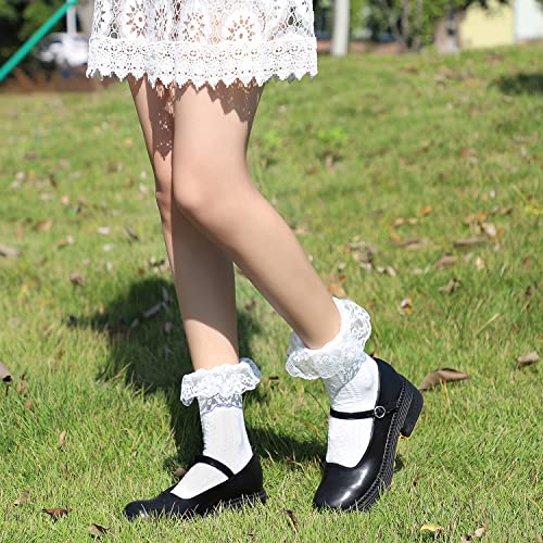 BIVOLU Womens Crew Socks Lace Ruffle Frilly Cotton Cute Princess Ankle Dress Socks for Girl 6 Pack