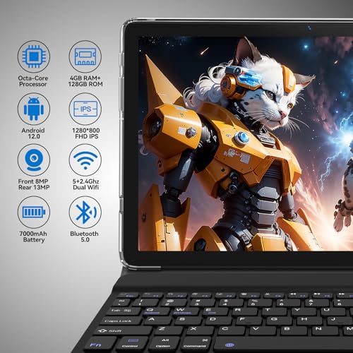 2024 Tablet 10.1 Inch 2 in 1 Android Tablet with keyboard Octa-Core 8(4+4 Virtual)+128GB Storage 1TB Expandable, 13+8MP Camera, Newest Tablets PC with Case Mouse Stylus Support 5G WiFi, IPS FHD Screen