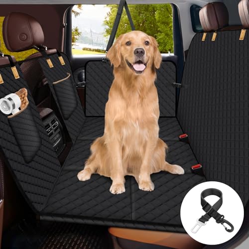 Lekereise Dog Car Seat Cover for Back Seat,Hard Bottom Dog Hammock for Car,Camping Air Mattress, Hammock Travel Bed for Car SUV Truck (Black)