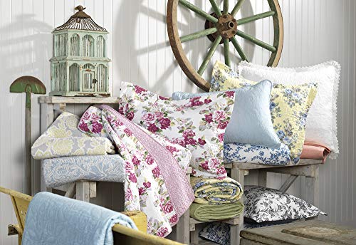 Laura Ashley Home - Twin Quilt Set, Reversible Cotton Bedding with Matching Sham, Pre-Washed Home Decor for Added Softness (Flora Blue, Twin)