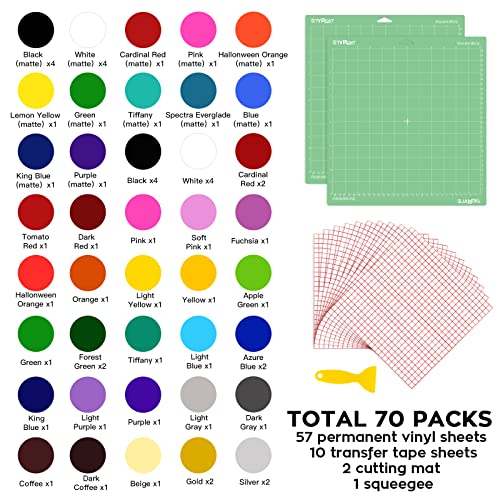 HTVRONT White Permanent Vinyl, 12 Pack White Vinyl for Cricut - 10 White Vinyl Sheets 12" x 12" & 2 Transfer Tape Sheets for Party Decoration, Sticker, Craft Cutter, Car Decal (Matte)