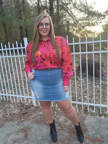 IN'VOLAND Womens Plus Size Button Down Shirts Print Long Sleeve Blouses Poplin Collared Shirts Tops Work Office Tops Black