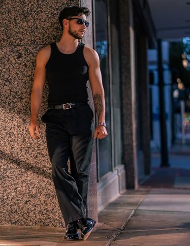 COOFANDY Men Suit Dress Pant Formal Elastic Waist Pant Lightweight Pant Black 42W32L