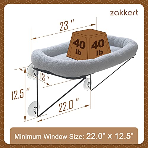 Zakkart Cat Window Perch - 100% Metal Supported from Below - Comes with Warm Spacious Pet Bed - Cat Window Hammock for Large Cats & Kittens - for Sunbathing, Napping & Overlooking (White)