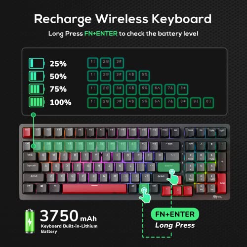 RK ROYAL KLUDGE RK98 Wireless Mechanical Keyboard,100 Keys Triple Mode 2.4G/BT5.1/USB-C, Hot Swappable Gaming Keyboard with Numpad RGB Backlit 3750mAh Battery NKRO, Linear Speed Silver Switch, Black
