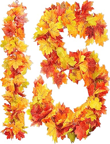 wohohoho 6 Packs Fall Garland Maple Leaf, 5.9Ft/Pieces Fall Leaves Garland 7 Maple Leaves Hanging Vines for Autumn Decor Halloween Thanksgiving Christmas Indoor Outdoor Decorations