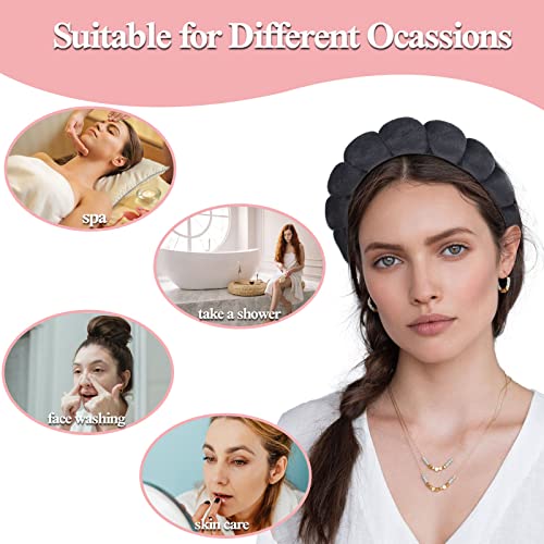BEGOOD Spa Headband for Washing Face Skincare Headbands Sponge Makeup Headband Terry Towel Cloth Hairband Bubble Head Band Puffy Headwear Hair Accessory (Beige)