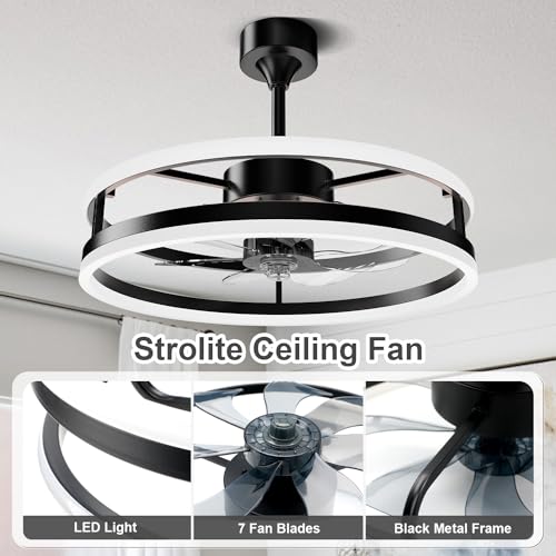STROLITE Fandelier Ceiling Fans with Lights and Remote, 19.7inch Modern Bedroom Ceiling Fan(6 Speed&Timing), 3000K-6000K Dimmable LED Light, Smart Ceiling Fan with Light for Kitchen (Black)