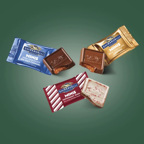 Ghirardelli Holiday Mini's Chocolate Assortment 12.2 Ounce - Milk Chocolate Caramel, Peppermint Bark and Dark Chocolate Sea Salt Caramel
