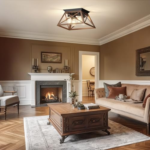 OYKYOHEI 2 Pack Semi Flush Mount Ceiling Light, 4-Light Kitchen Ceiling Lighting Fixtures, Industrial Farmhouse Closed to Ceiling Lamp for Hallway Porch Dining Room