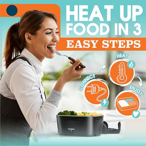 TRAVELISIMO Electric Lunch Box for Adults, 80W Heated Lunch Box 1.5L Stainless Steel Electric Food Warmers, 12/24/110V Portable Food Warmer for Travel & Work, Loncheras para Hombres de Trabajo