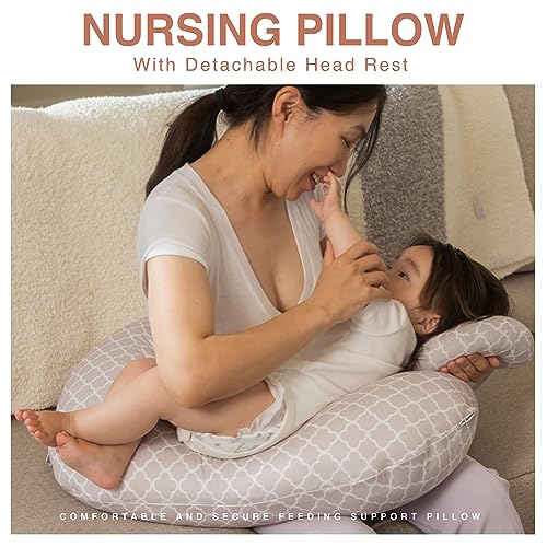 Pharmedoc Nursing Pillow for Breastfeeding - Breast Feeding Pillows with Headrest and Adjustable Waist Straps - Removable Cover, Arabesque - Baby Essentials for Newborn - Full Support for Mom and Baby
