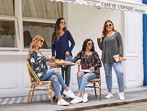 CATHY Fall Women Long Sleeve Casual Tunic Tops Loose Fit Dressy to Wear with Leggings Winter Elastic Shirts, XXL, Sun Flowers+Black