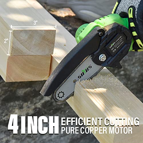 Mini Chainsaw Cordless 4 Inch Chain Saw SOYUS Small with Safety Lock, Rechargeable Lithium Electric Handheld Portable Tree Trimming Branch Wood Cutting