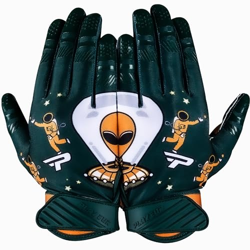 PLAYEUR Alien Grip Infinite Pro Edition Football Gloves –Endless Game – GripPro Tech for Adult, Kids & Youth Football Gloves, No Peel, Ever Tacky (Green Alien, Youth XS/S)