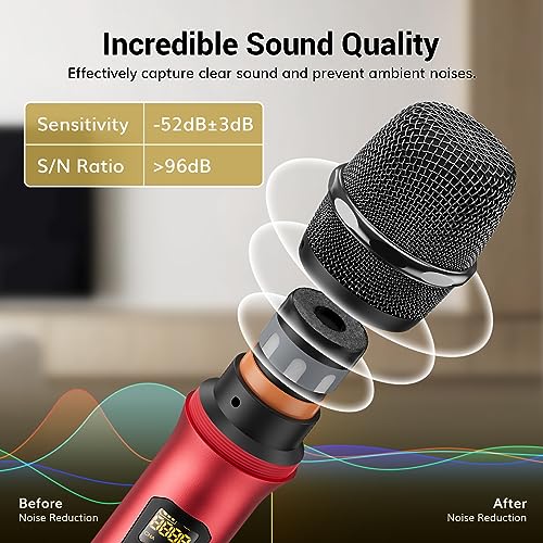 TONOR Wireless Microphone System, Professional Metal Cordless Karaoke Microphones, Handheld Dynamic Mic Set with Receiver for Party, Meeting, KTV, Church, DJ, Wedding, Singing, 200ft, TW820 Black