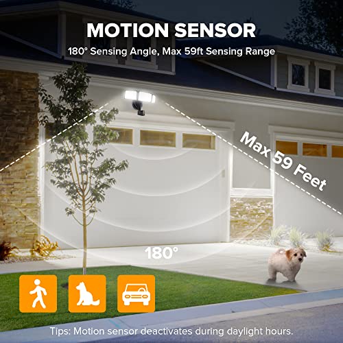 LUTEC 72W 6300LM LED Security Lights Motion Sensor Light Outdoor, 5000K Daylight, IP65 Waterproof, Dusk to Dawn, 3 Head Motion Detected Flood Light for Garage, Yard, Porch(Black)