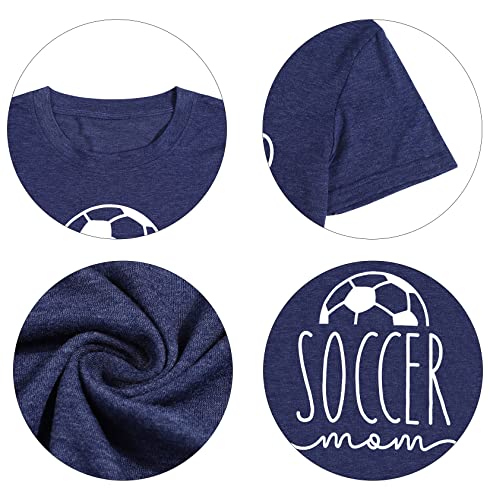 FLOYU Women Soccer Mom Shirt Soccer Ball Graphic Tee Football Mommy Letter Printed Tops Game Day Short Sleeve Shirt Black