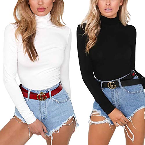 LOVFEE Women Basic Cotton Slim Fit Long Sleeve Soft Turtleneck T Shirt Tops(Black/S)
