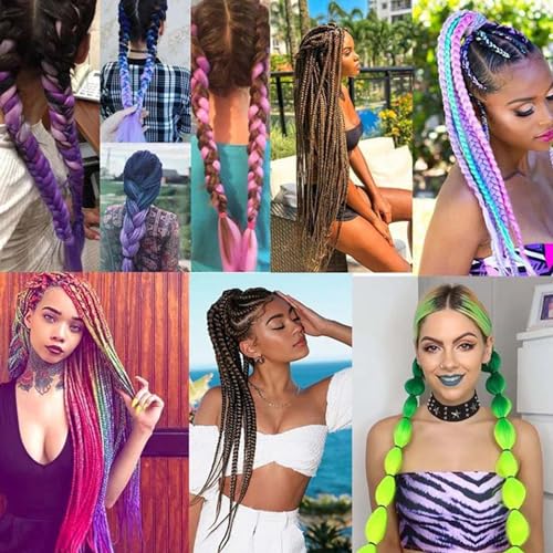 HMIEPRS 6 Pack Braiding Hair Extensions 24 Inch, Colored Pre Stretched High Temperature Synthetic Ombre Braids Hair Yaki Texture for Women Girls (Black-Brown-Beige)