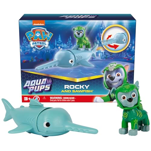 Paw Patrol, Aqua Pups Rocky and Sawfish Action Figures Set, Kids Toys for Ages 3 and up