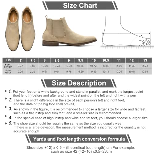 Chelsea Boots for Men Suede Casual - Ankle Chukka Dress Slip on Boots Waterproof QEXXM01-TAN-13
