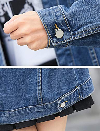 Gozoloma Women's Casual Loose Oversized Denim Jacket Button Up Long-Sleeved Jean Jacket Coat (0011-DarkBlue-XS)