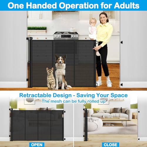 Reinforced 42 Inch Extra Tall Retractable Dog Gate with Reinforced Strips Retractable Baby Gates Extra Tall Dog Gate Outdoor Retractable Gate Extra Tall Pet Gate Tall Retractable Gates for Dogs Indoor