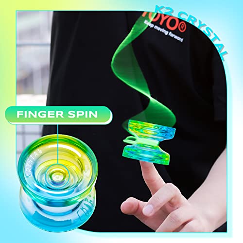 MAGICYOYO Yoyo K2 Crystal Pack of 2 Yoyos, Dual Function Responsive Yo Yo for Kids Beginner + Unresponsive Yo Yo Bearing Kit for Adults+12 Strings+2 Sacks (Black Orange+Black Blue)