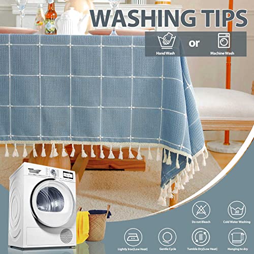 BESBESME Rustic Cotton Blend Plaided Table Cloth Boho Style Cream,Kitchen Dining Room Tablecloths for Square Tables, Washable Wrinkle Resistant,55 x 55 inches,Blue,4 Seats
