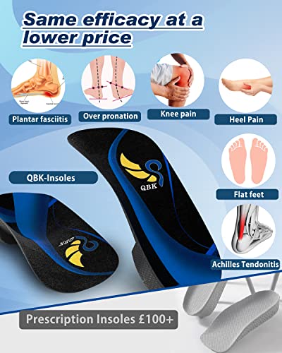 3/4 Arch Support Insoles for Women/Men, QBK Orthotics Shoe Insoles High Arch Supports Shoe Insoles for Plantar Fasciitis, Flat Feet, Over-Pronation, Relief Heel Spur Pain,S