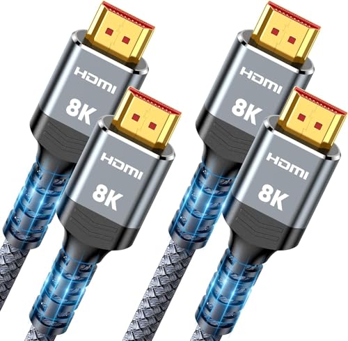 Highwings 8K HDMI Cable 2.1 2-Pack 1FT, Slim 48Gbps High Speed HDMI Braided Cord-4K@120Hz 144Hz 8K@60Hz, HDCP 2.2&2.3, Dynamic HDR,eARC,DTS:X,RTX 3090,Dolby Compatible with Roku TV/HDTV/PS5/Blu-ray