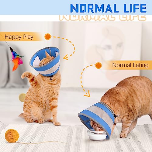 GoGoPaw Cat Cone, Breathable Cat Cone Collar Soft, Adjustable Cat Cone to Stop Licking, Water Resistant Neck Cone for Cats with Air Mesh, Protective Cat Recovery E Collar for Cat Kitten(Blue,S-2