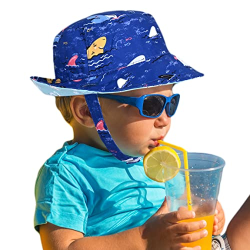 Baby Boy Girl Sun Hat,Adjustable Toddler Kids UPF 50+ Sun Protective Wide Brim Sun Hat,Beach Hat for Girl Boy (0-6 Months, Black-Dinosaur)