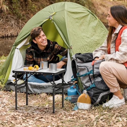 Titanker Folding Camping Table Small 2ft, Small Folding Table Portable with 50% Extra Space, Folding Picnic Table, Portable Beach Table, Camping Essentials, Aluminum Light & Solid, Silver