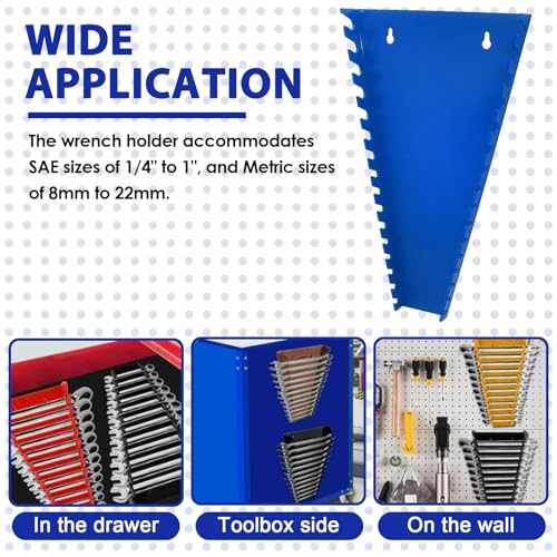 BUSY-CORNER 64-Slot ABS Plastic Wrench Organizer, Heavy Duty Wrench Organizer Tray for Tool Box, Fit SAE & Metric Wrench Storage, 4 Pack Wrench Holders (Red)