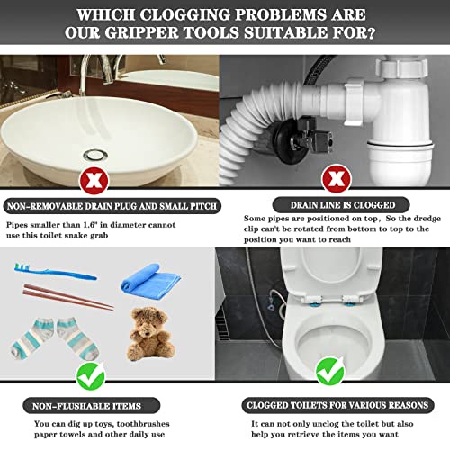 51"Toilet Snake Clog Remover,Toilet Auger Grabber Tool,Plumbing Snake for Toilet,With 4 Claws Bendable Hose Pickup Reaching Assist Tool for Grabbing Objects Blocked in Toilet Pipes and Drainage Drains