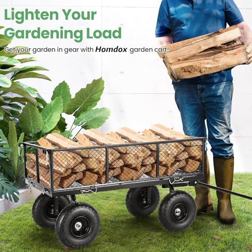 Homdox MAX 660LB Garden Cart, Heavy Duty Garden Wagon, Mesh Foldable Garden Cart, Pullable Garden Wagon with 180ยฐ Rotating Handle, Collapsible Garden Cart for Yard Garden Beach Farm, Black