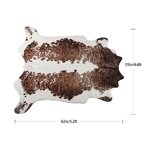 NEOCOZY Exquisite Cowhide Rug, 4.6 x 5.2 ft Faux Cowhide for Living Room Bedroom, Cow Print Rug for Wall, Non-Slip, Camel White
