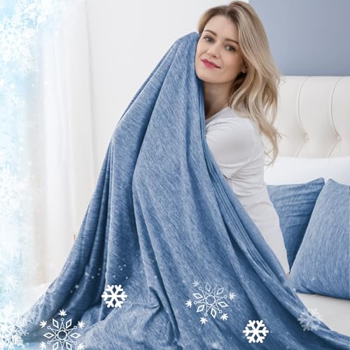 CHOSHOME Cooling Blanket for Hot Sleepers Lightweight Summer Cold Thin Blankets for Sleeping, Hot Flashes Night Sweats, Soft Blanket for Bed, Throw Size, Blue