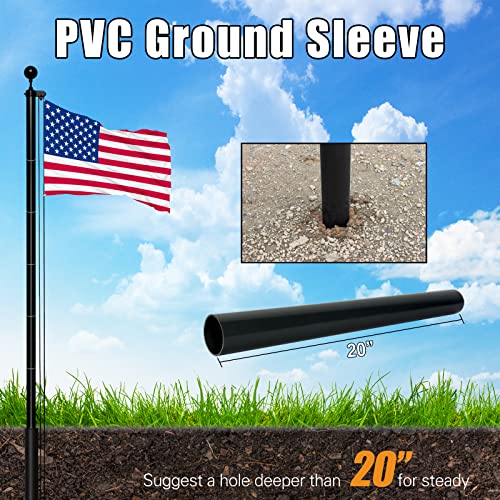NELXINJO 25FT Sectional Flag Pole Kit, Heavy Duty Aluminum Outdoor In-Ground Flagpole, Black Ball Top, 3x5 USA Flag for Residential commercial Outdoor Garden(25FT, Black)