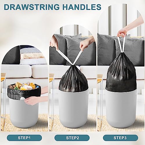 Small Trash Bags Drawstring, JUKFITA Extra Strong 4 Gallon Garbage Bags, Unscented Trash Can Liners fit Bathroom Kitchen Office, Dark 60 Count